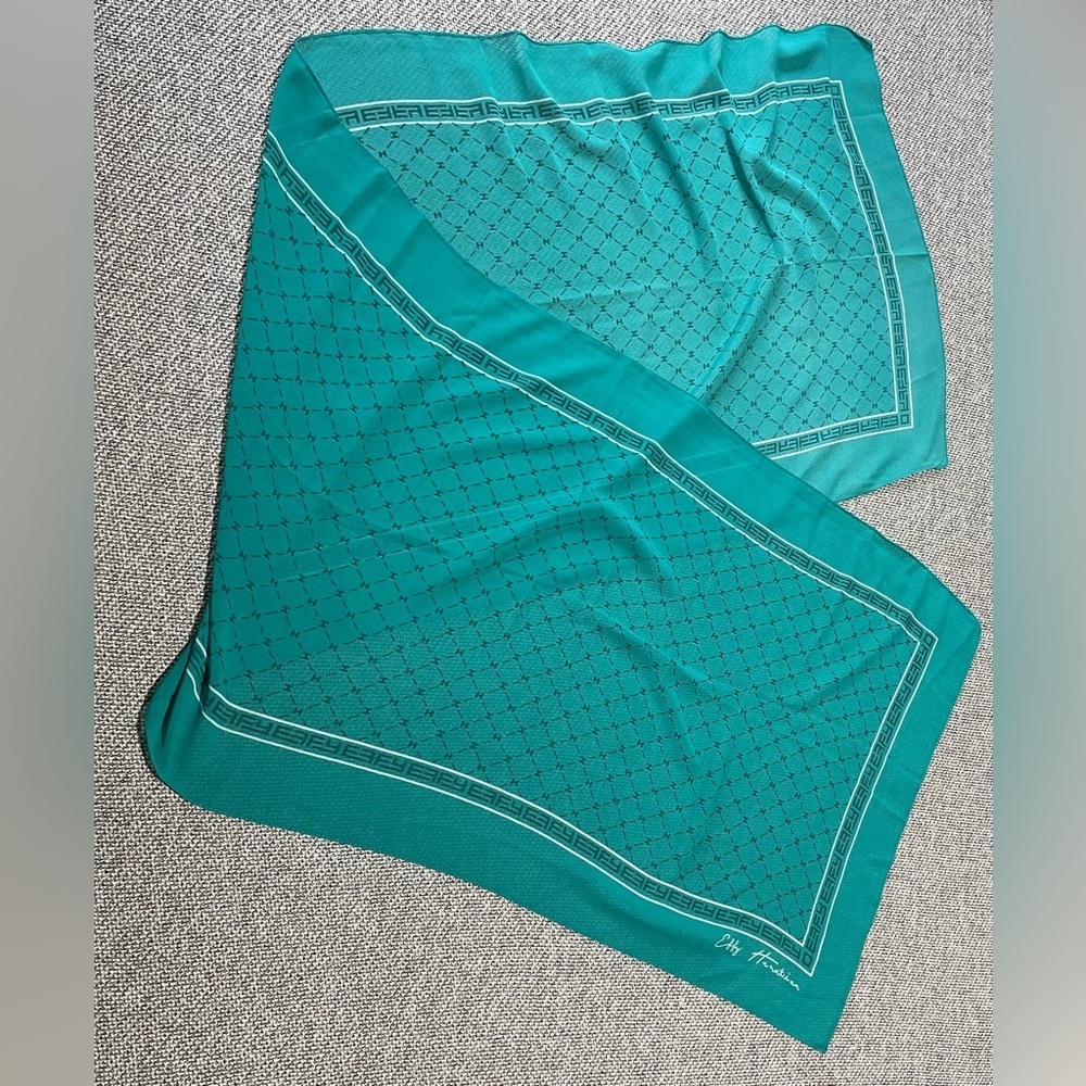 Effy Hematian Sheer Scarf Teal Turquoise Sheer Signature 18.5 x 58
